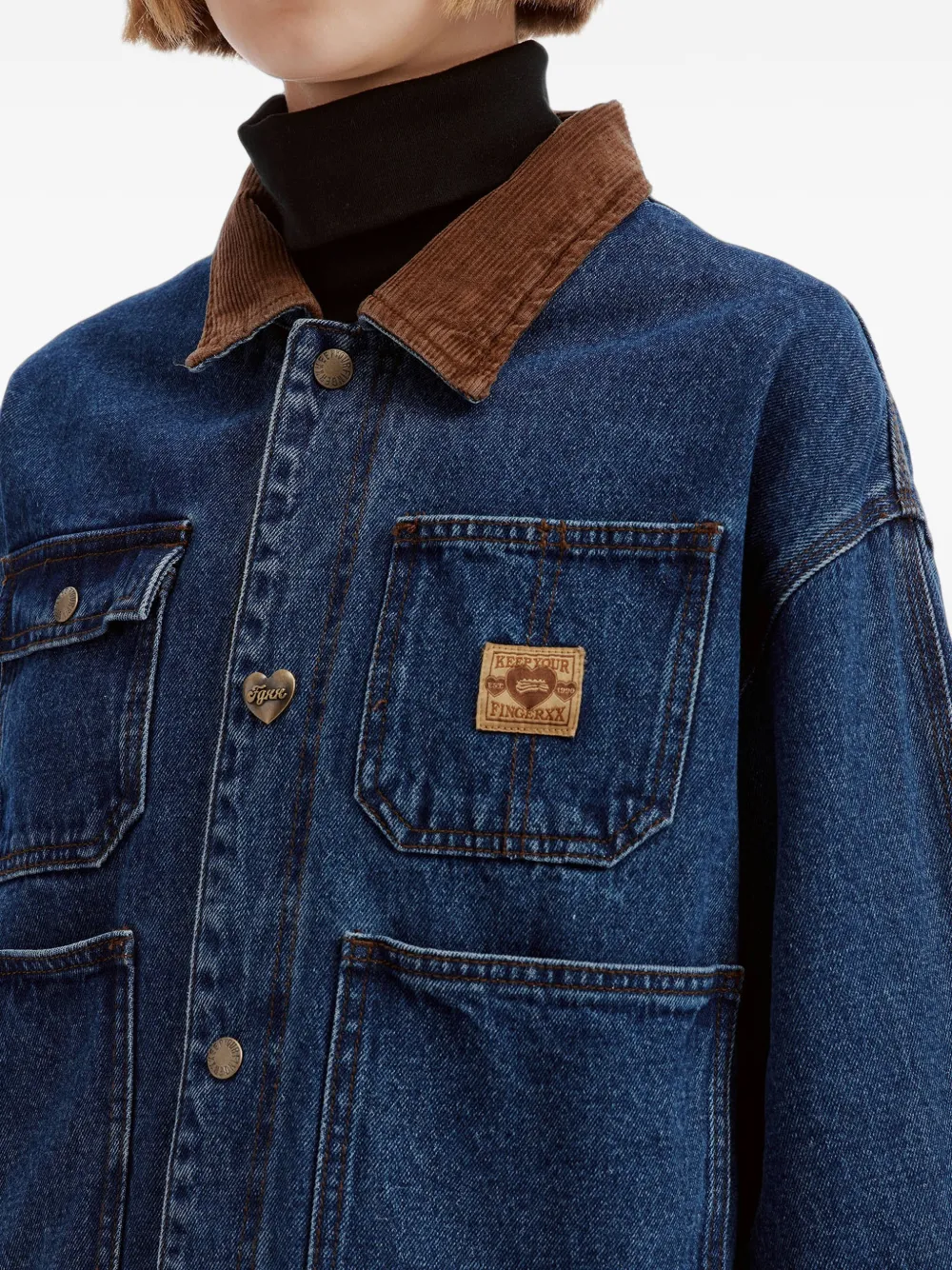 FINGERCROXX Cropped denim jack met ribfluwelen kraag Blauw