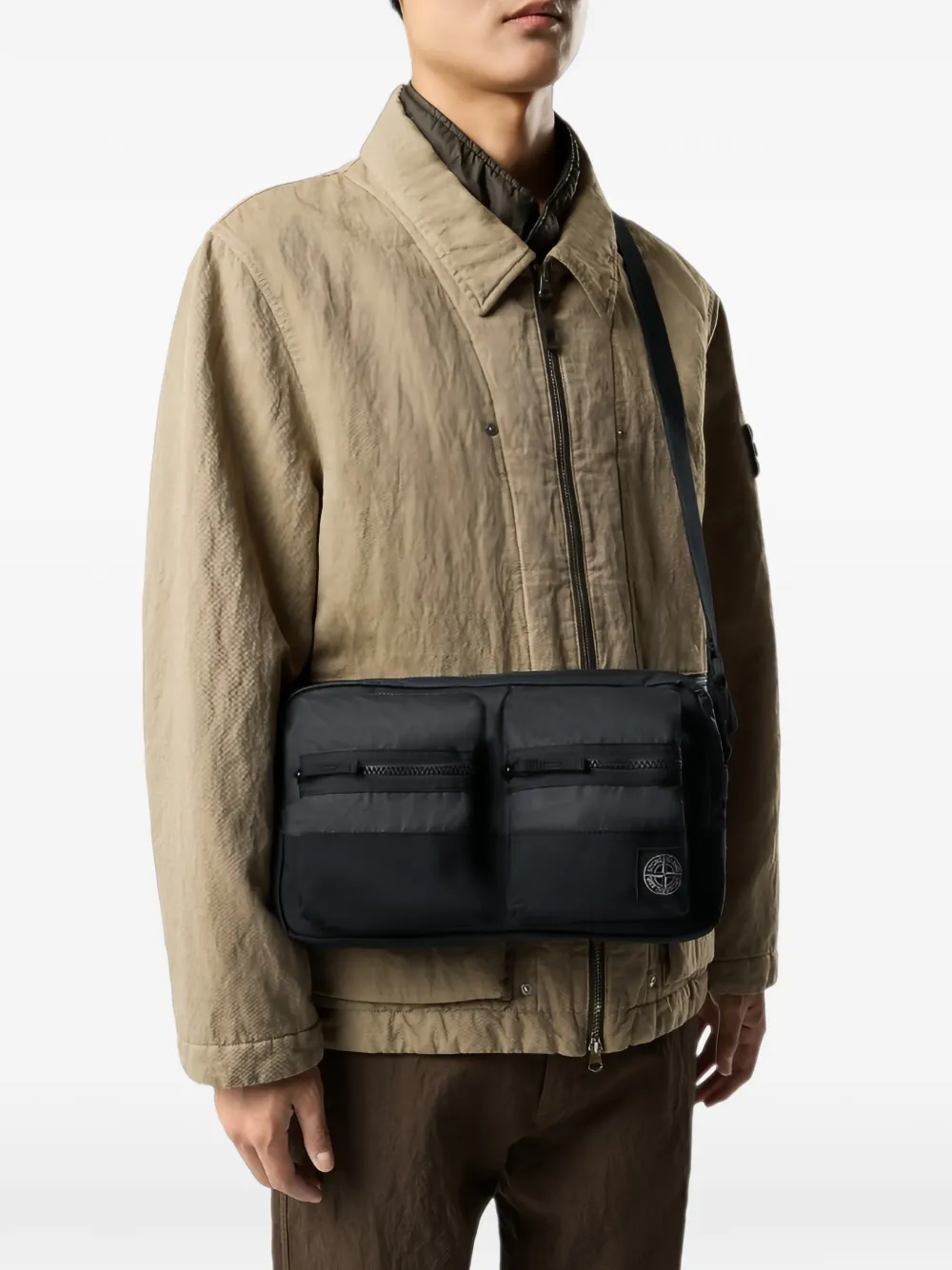 Stone Island Schoudertas met logopatch en vlakken Zwart