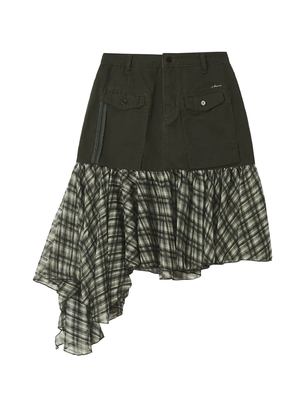 Musium Div. Check-pattern Ruffled Midi Skirt In Green