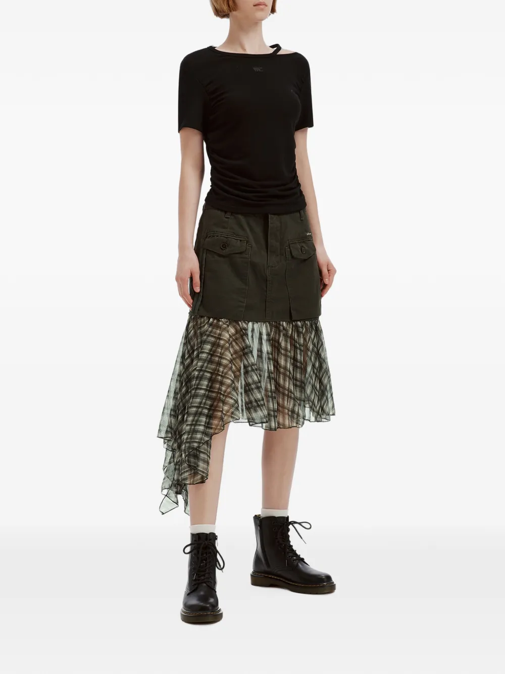 Musium Div. Check-pattern Ruffled Midi Skirt In Green