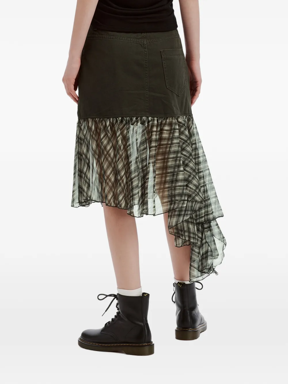 Musium Div. Check-pattern Ruffled Midi Skirt In Green