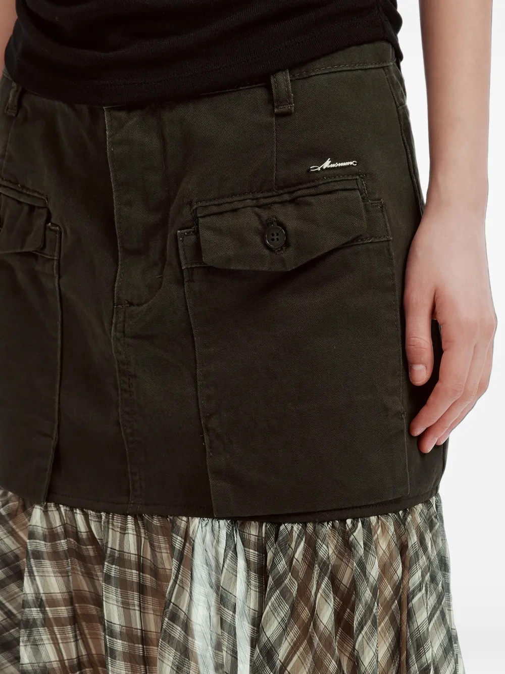 Musium Div. Check-pattern Ruffled Midi Skirt In Green