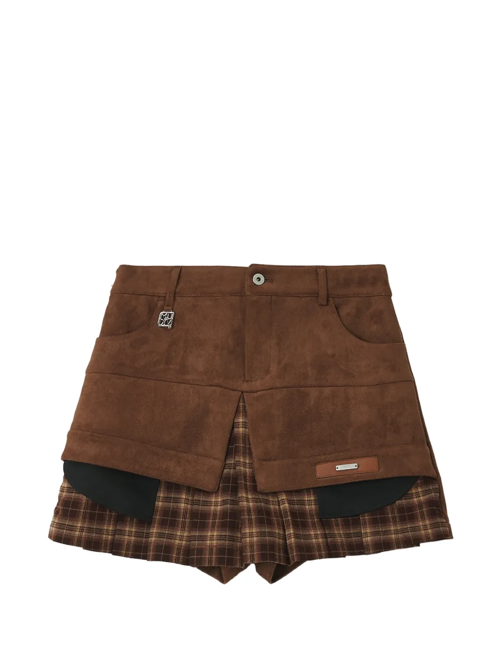 Musium Div. Layered Check-print Mini Shorts In Brown