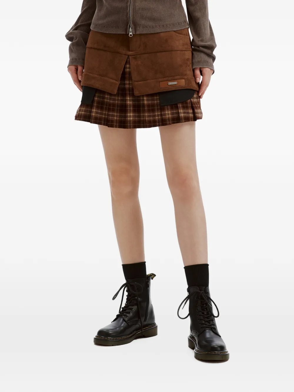 Musium Div. Gelaagde geruite mini-shorts Bruin