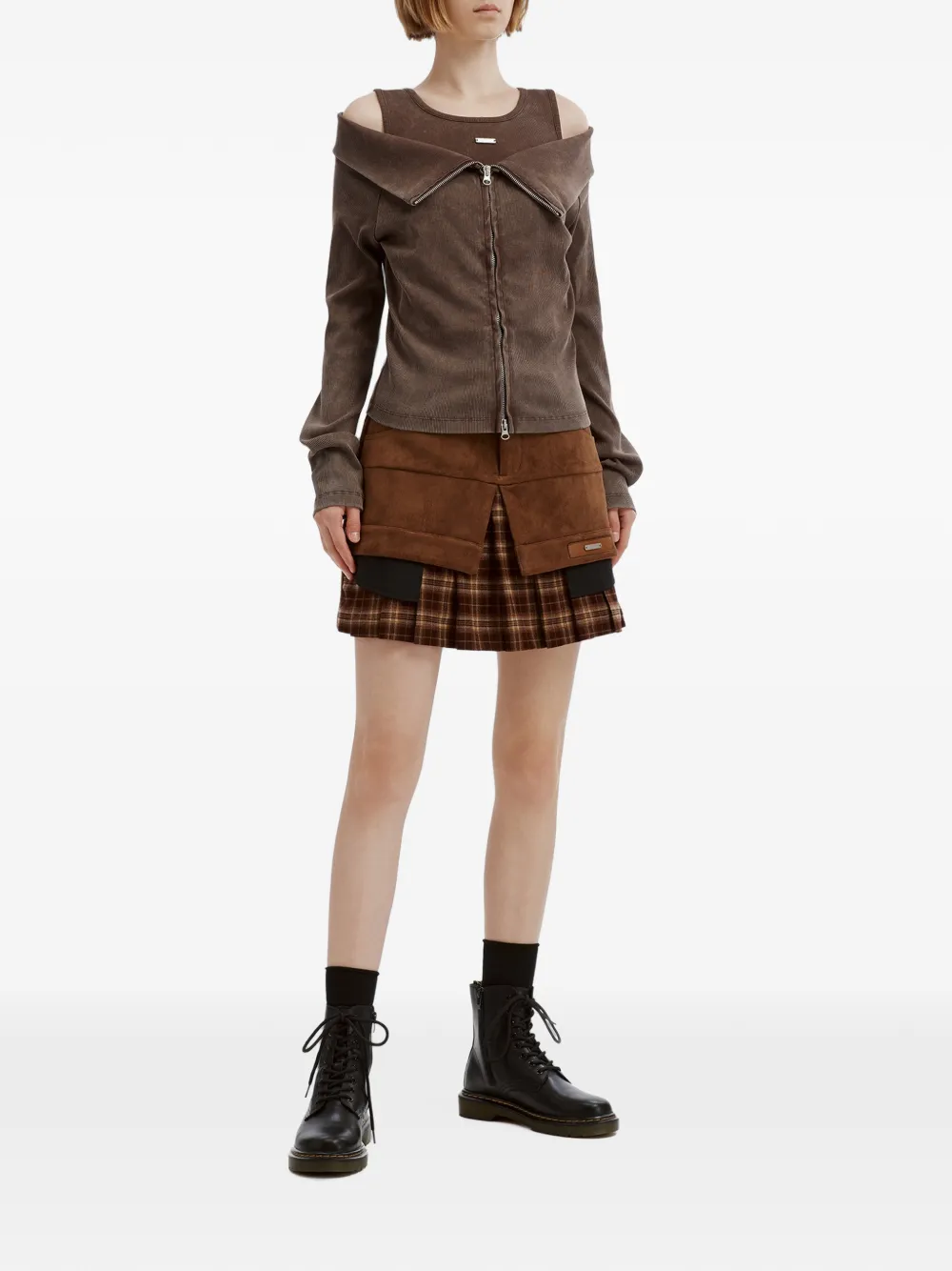 Musium Div. Gelaagde geruite mini-shorts Bruin