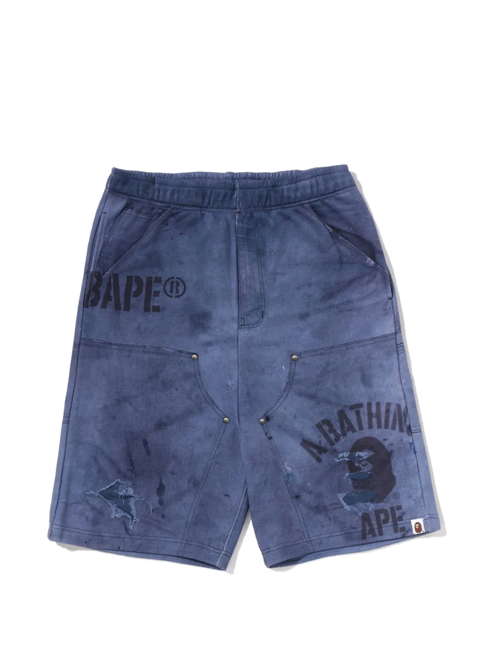 A BATHING APE® distressed logo-print shorts - Blu