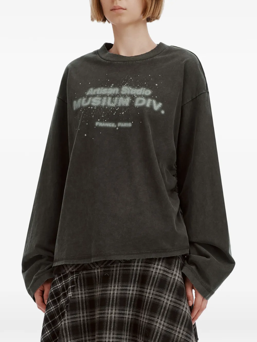 Musium Div. Logo-print Ruched-side T-shirt In Grey