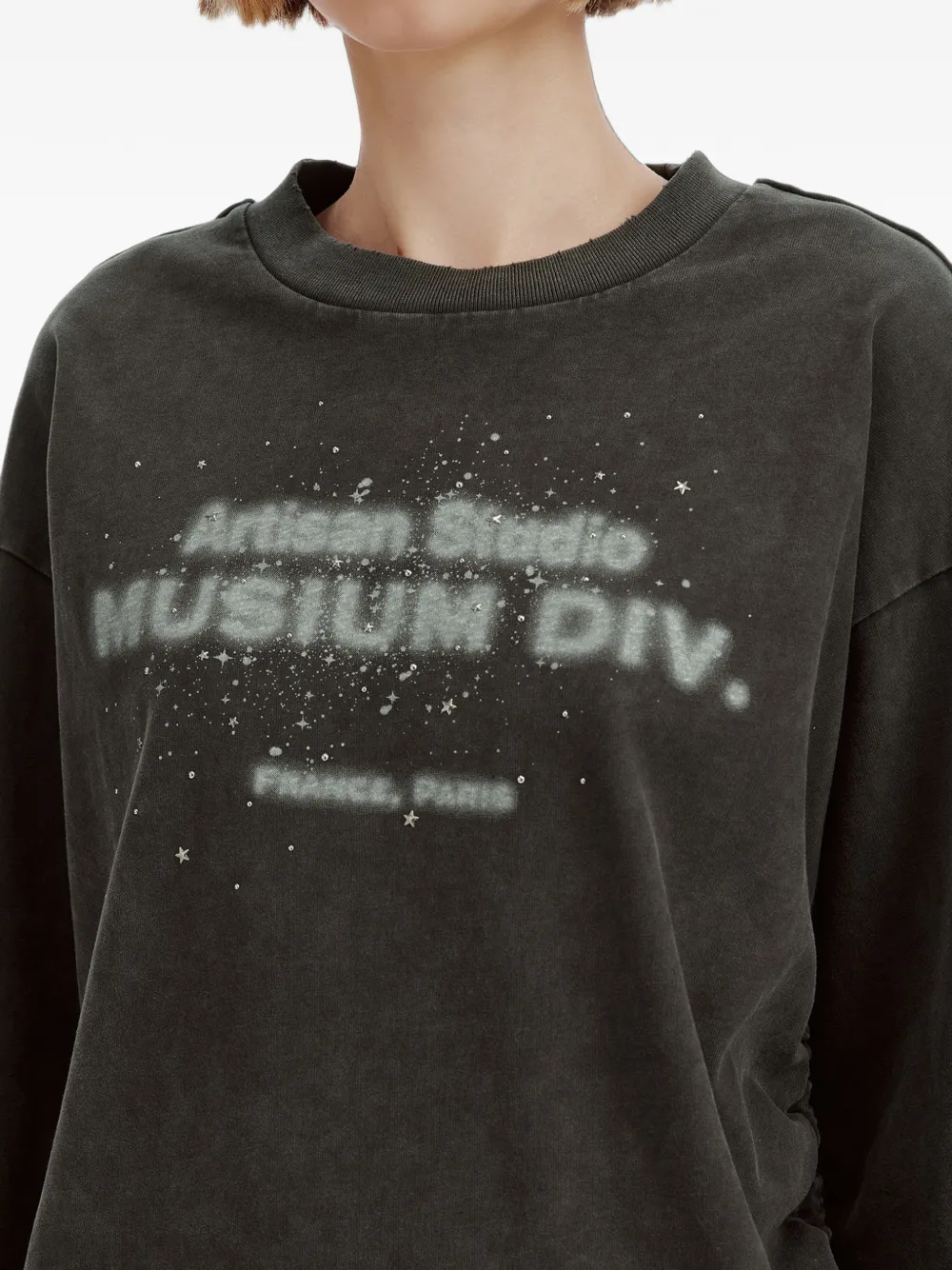 Musium Div. Logo-print Ruched-side T-shirt In Grey