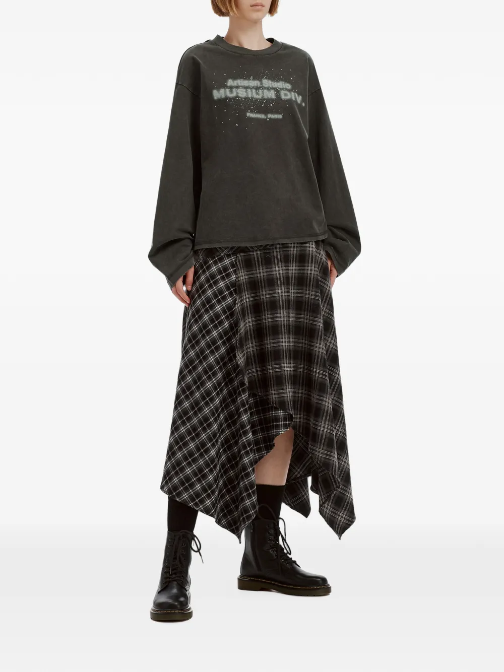 Musium Div. Logo-print Ruched-side T-shirt In Grey