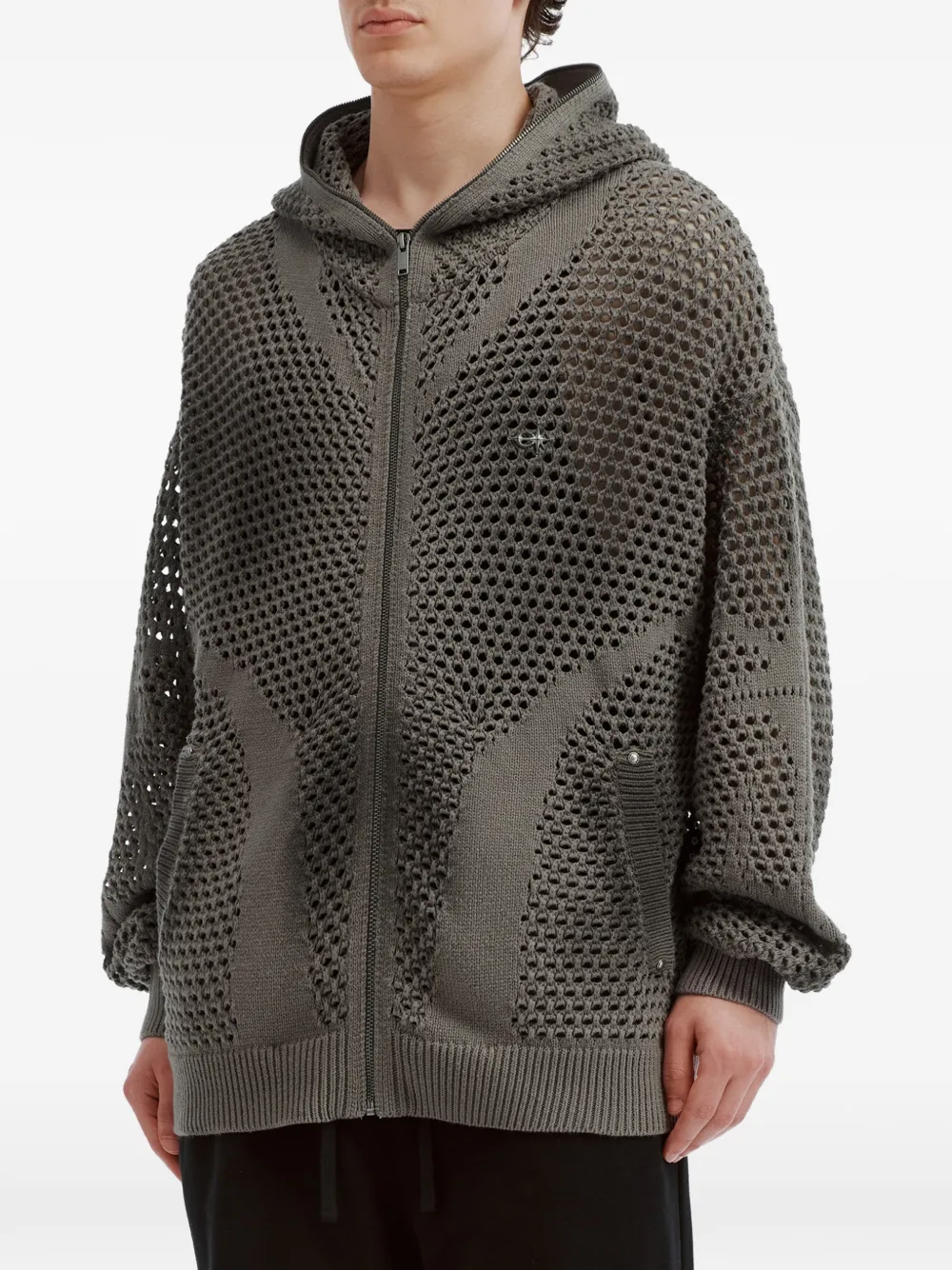 FIVE CM mesh-knit zip-up hoodie Grijs