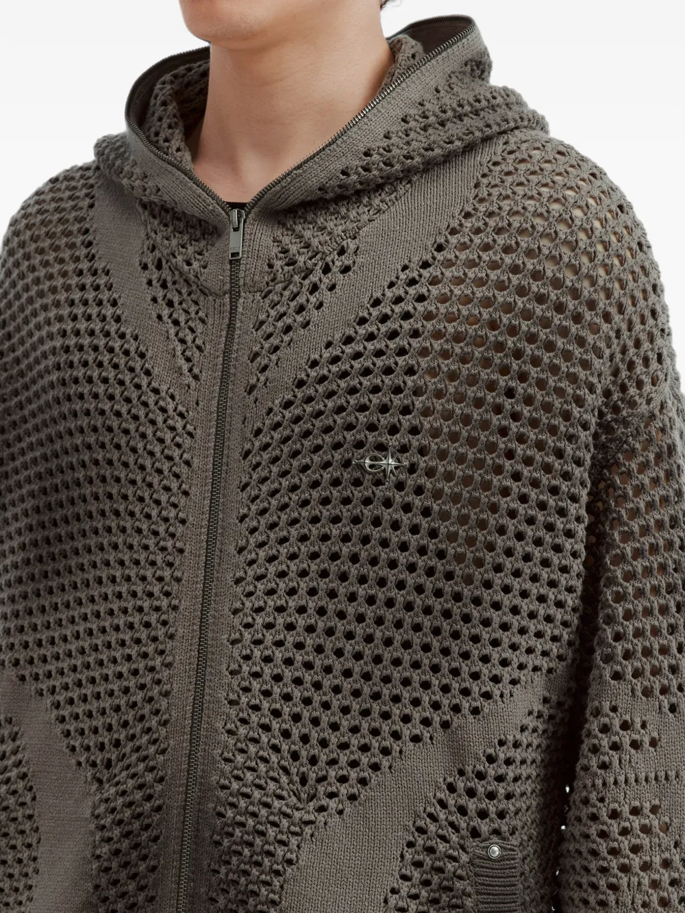 FIVE CM mesh-knit zip-up hoodie Grijs