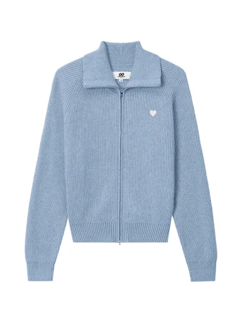 CHOCOOLATE ribbed-knit heart-patch cardigan