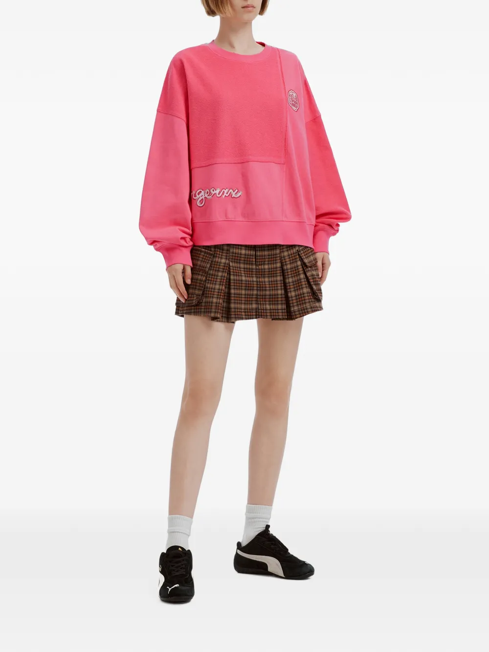 Fingercroxx Patchwork Logo-patch Sweatshirt In Pink