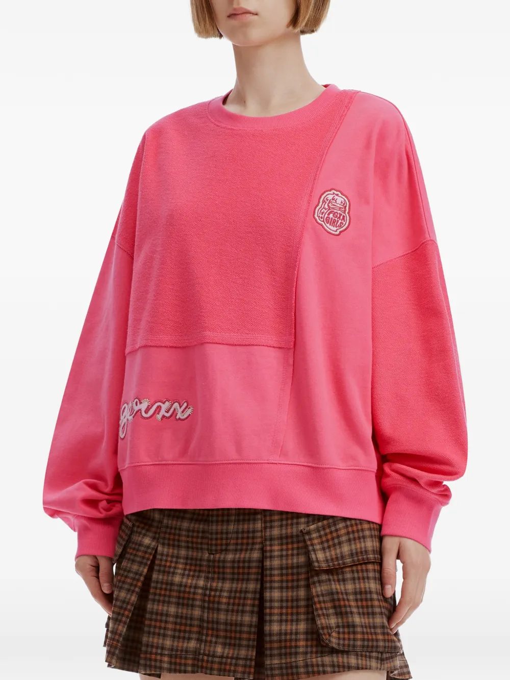 Fingercroxx Patchwork Logo-patch Sweatshirt In Pink