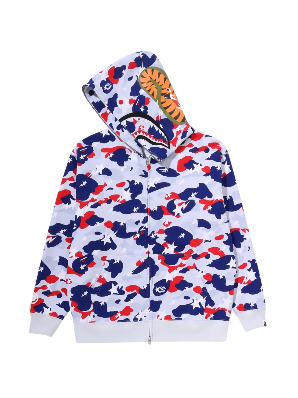 A BATHING APE Shark hoodie met camouflageprint Wit