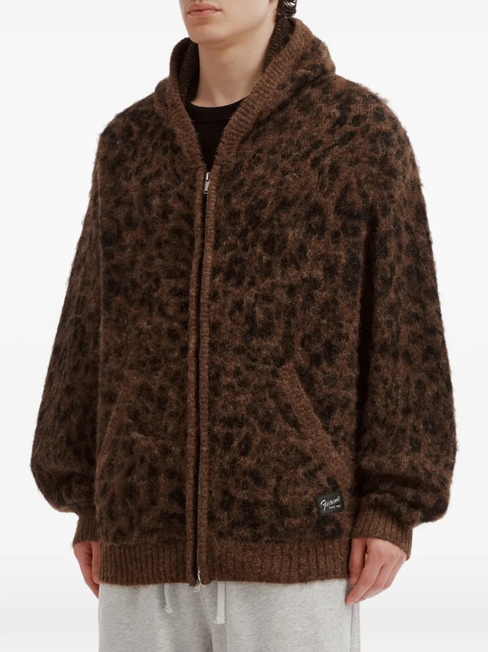 FIVE CM Hoodie met luipaardprint en rits Bruin