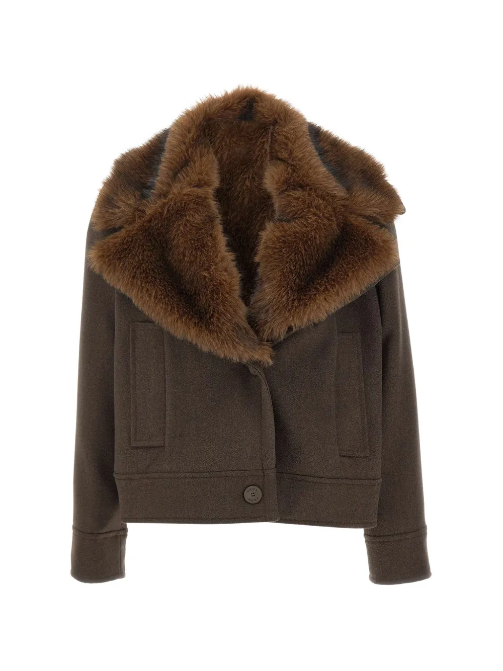 kaos faux-fur collar cropped jacket - Braun