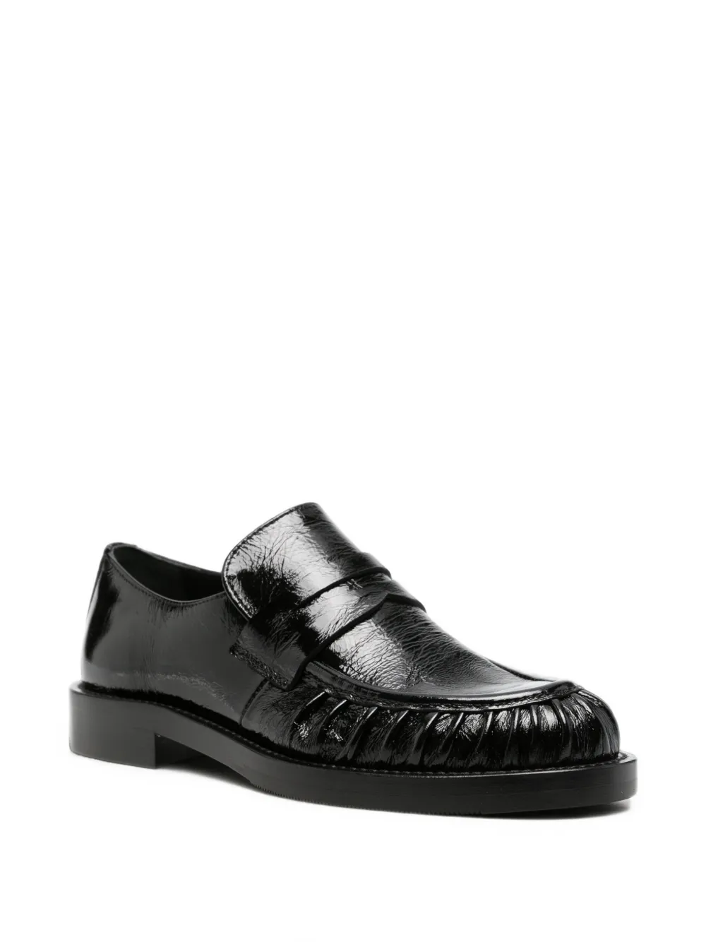GUGLIELMO ROTTA ruched patent-leather loafers Zwart