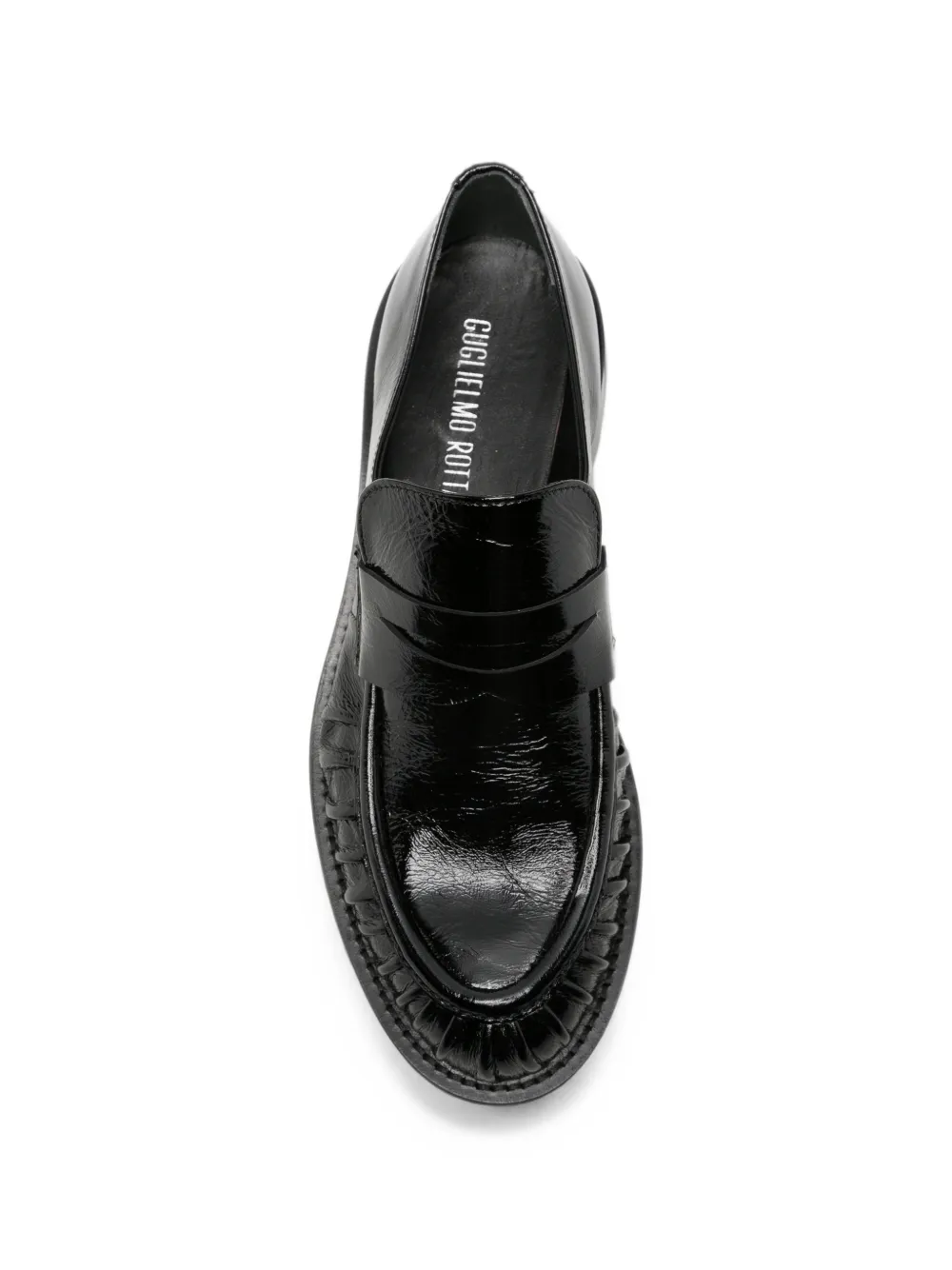 GUGLIELMO ROTTA ruched patent-leather loafers Zwart