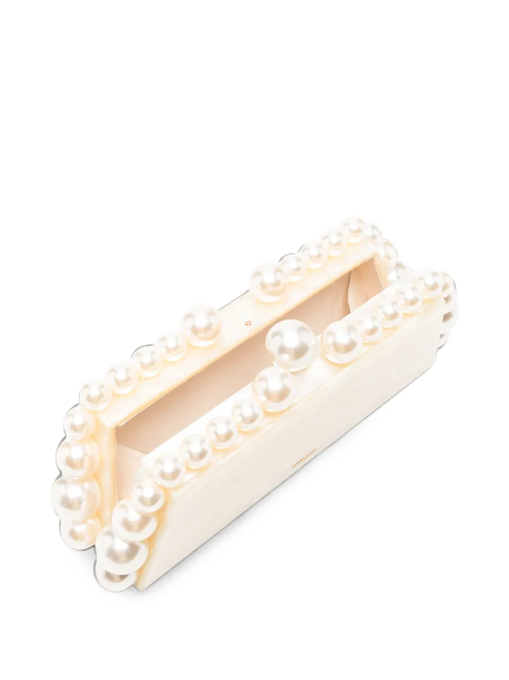 Cult Gaia Eos Lungo clutch met imitatieparel en marmer Beige