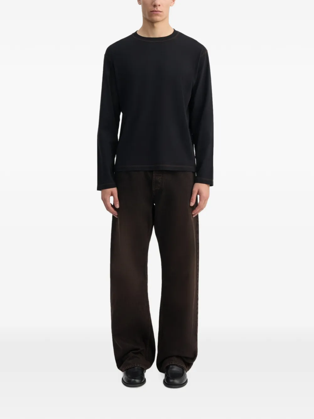 Another Aspect T-shirt met contrasterend stiksel Zwart