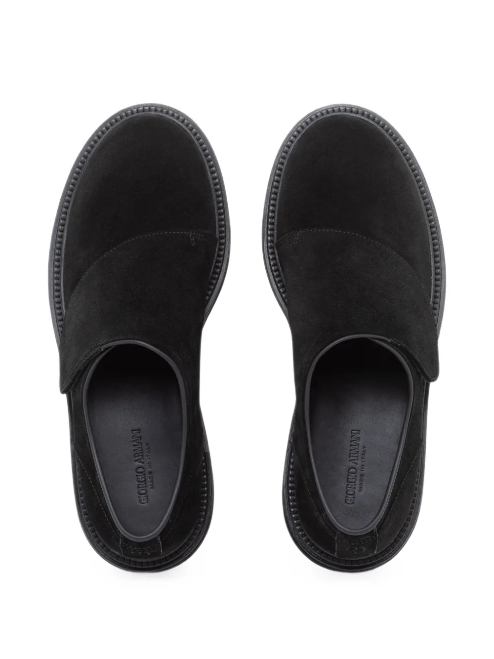 Giorgio Armani touch-strap suede slippers Zwart