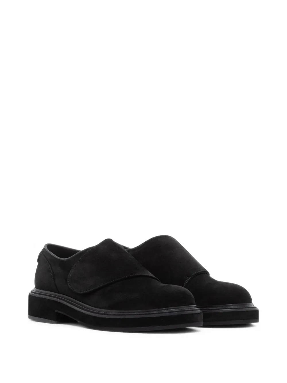 Giorgio Armani touch-strap suede slippers Zwart