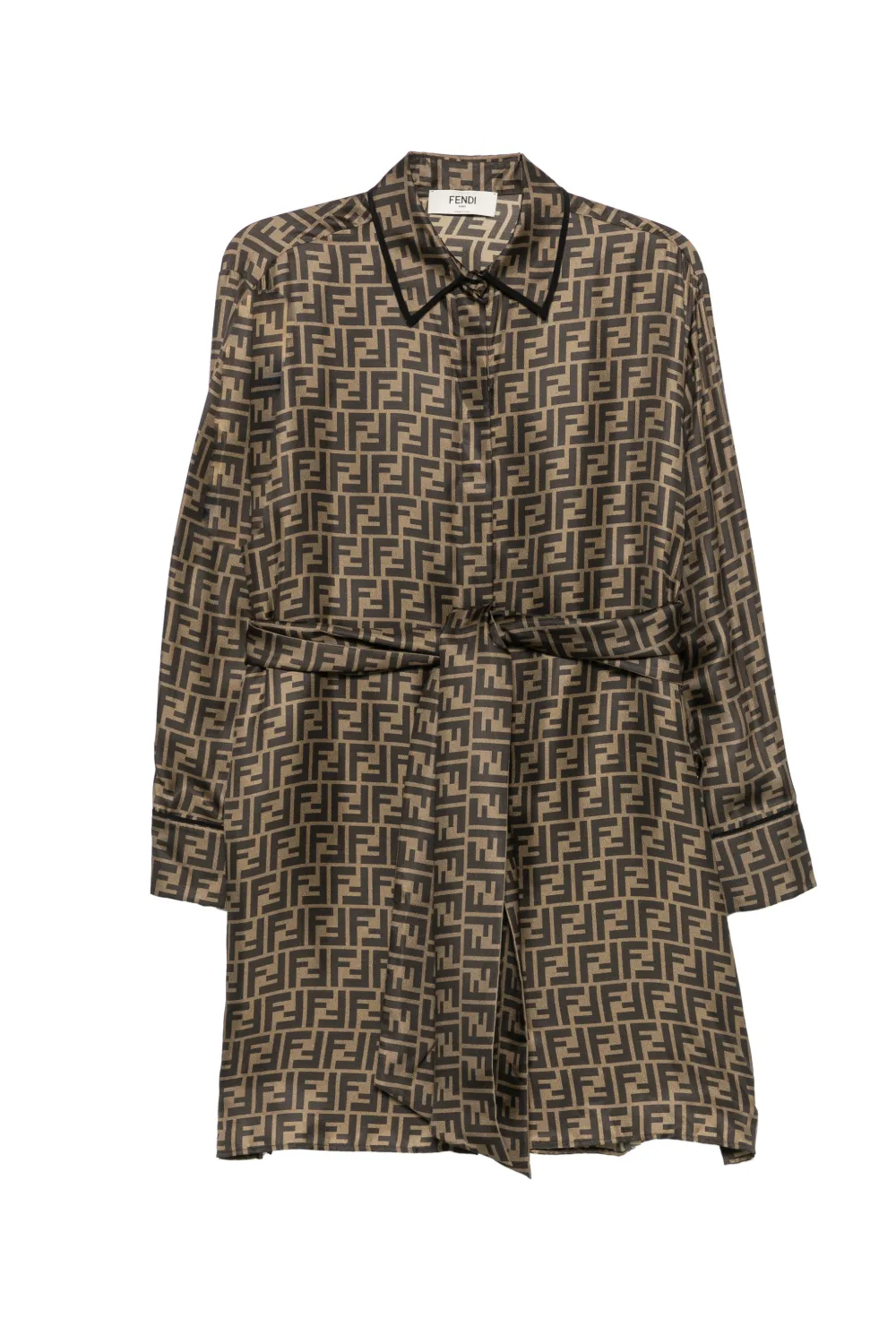 FENDI FF-monogram belted midi dress - Marrone
