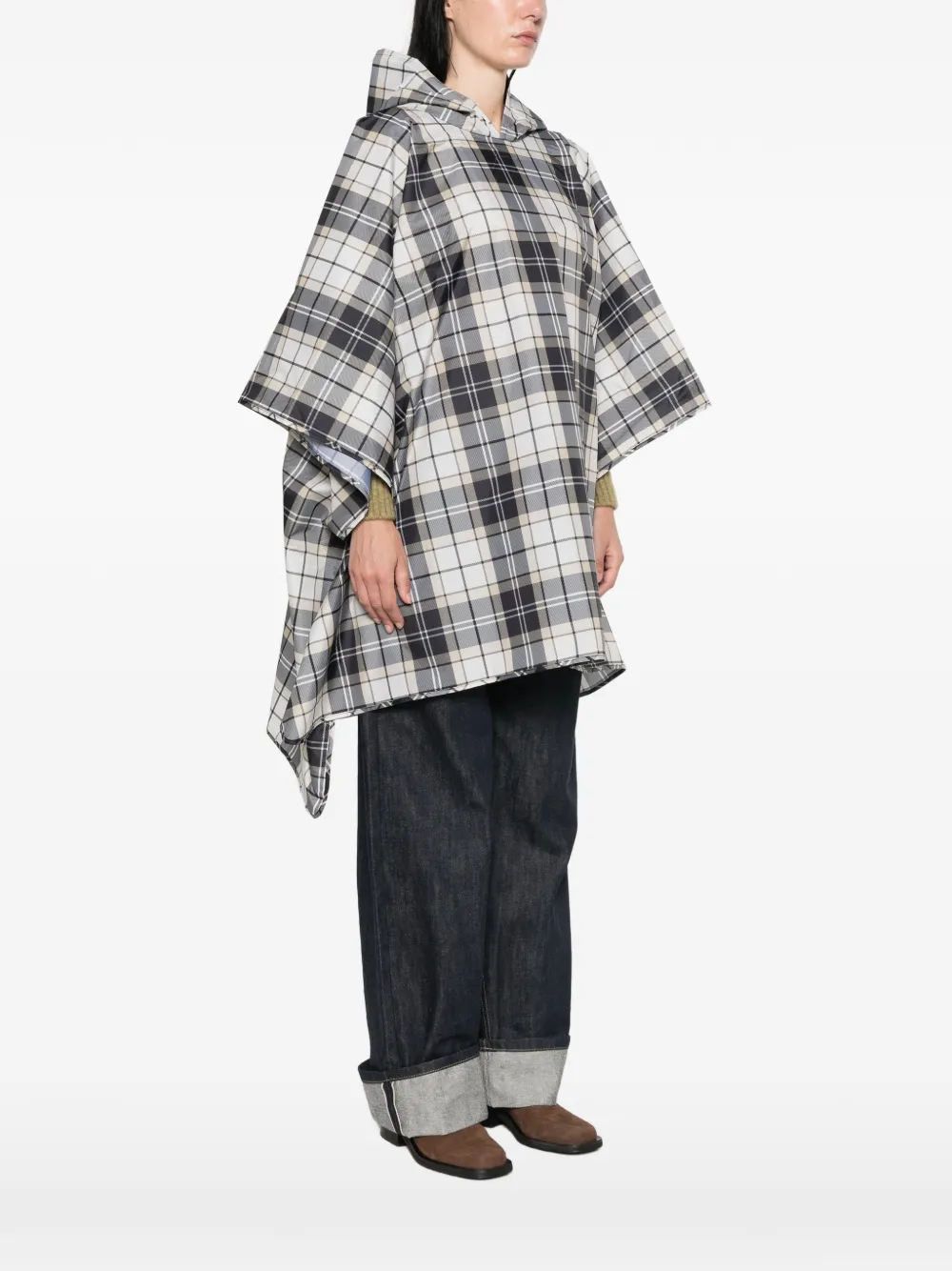 Barbour Poncho met tartan-ruit en capuchon Beige