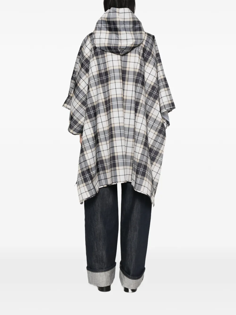 Barbour Poncho met tartan-ruit en capuchon Beige