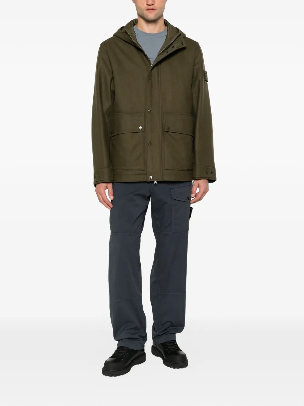 Stone Island Jack met capuchon en logopatch Groen
