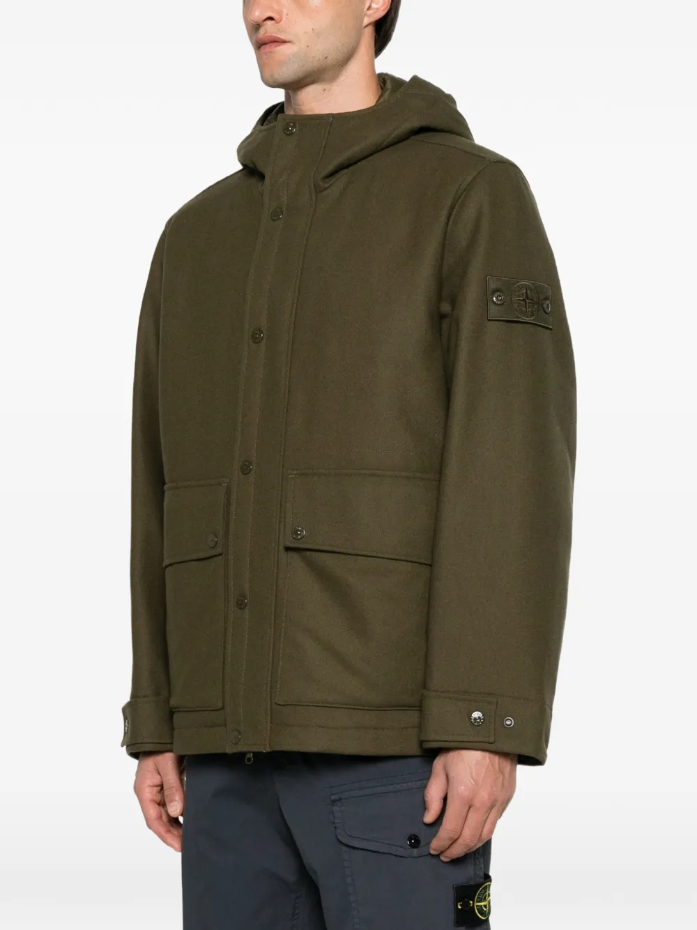 Stone Island Jack met capuchon en logopatch Groen