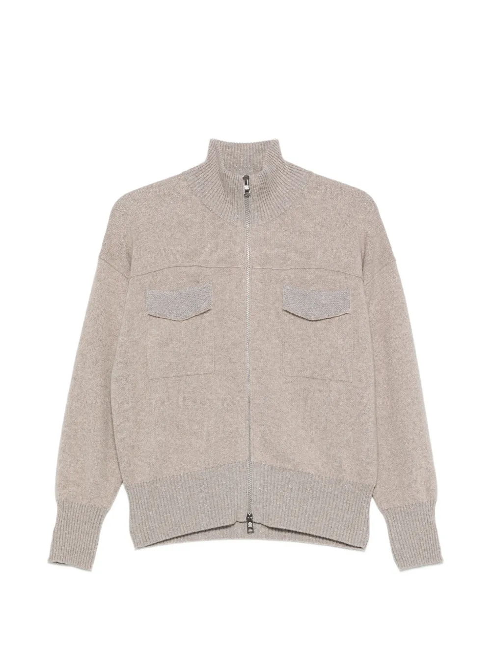 PANICALE zip-up ribbed-trim cardigan - Toni neutri