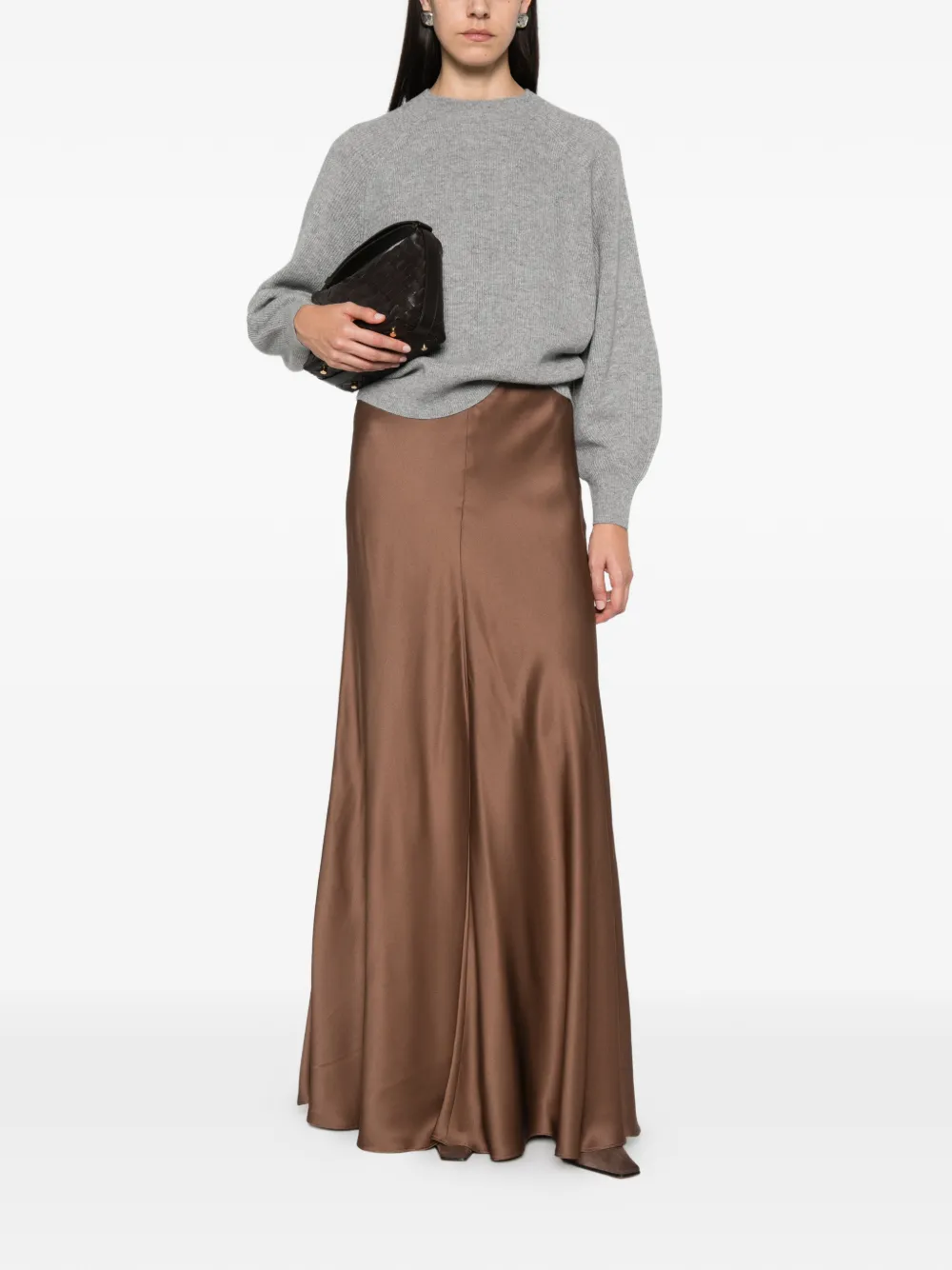 Brunello Cucinelli silk maxi skirt Bruin