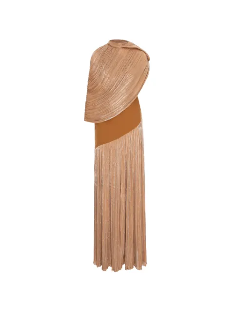 V:PM ATELIER Dusty pleated cape-effect maxi dress