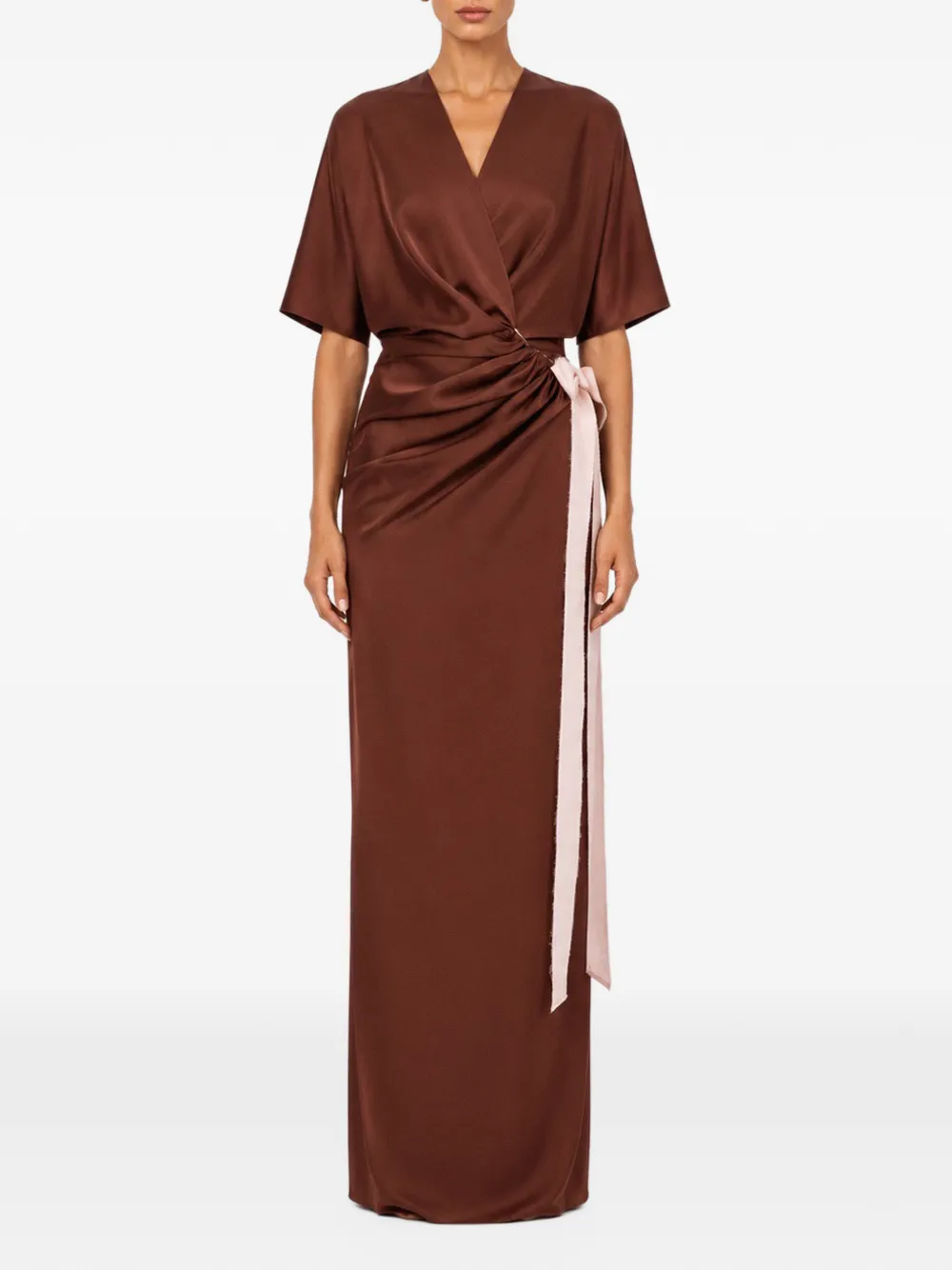 V:PM ATELIER Samantha gedrapeerde geknoopte maxi-jurk Bruin