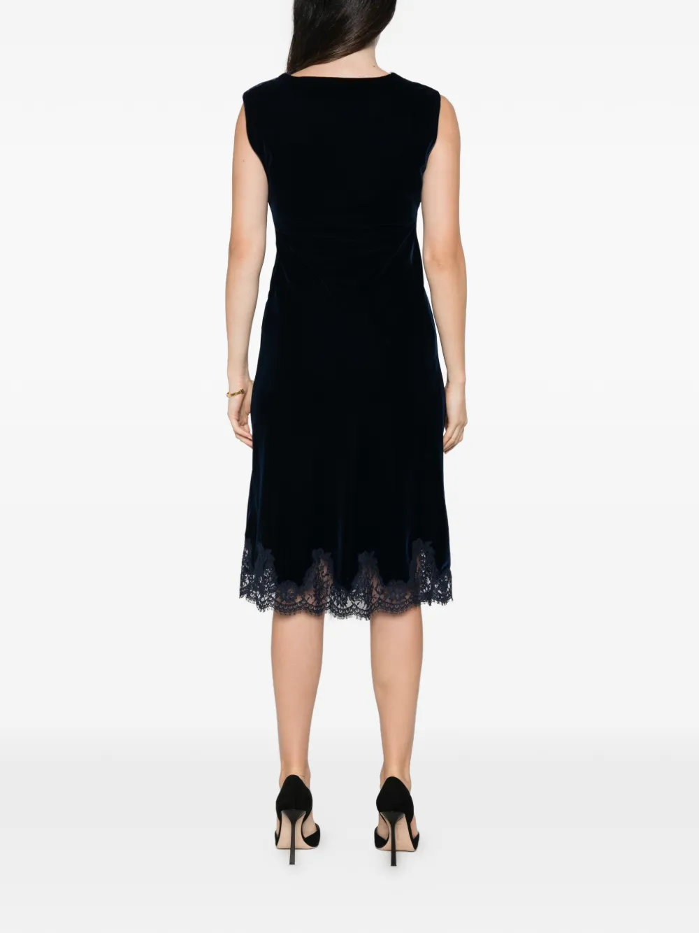 ERMANNO FIRENZE Midi-jurk met kanten afwerking Blauw