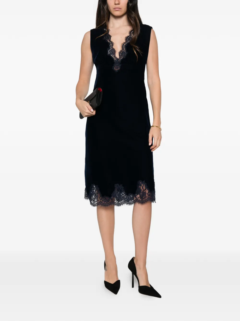 ERMANNO FIRENZE Midi-jurk met kanten afwerking Blauw