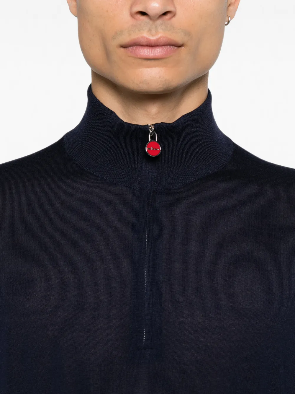 Kiton Trui met opstaande hals en kwartrits Blauw