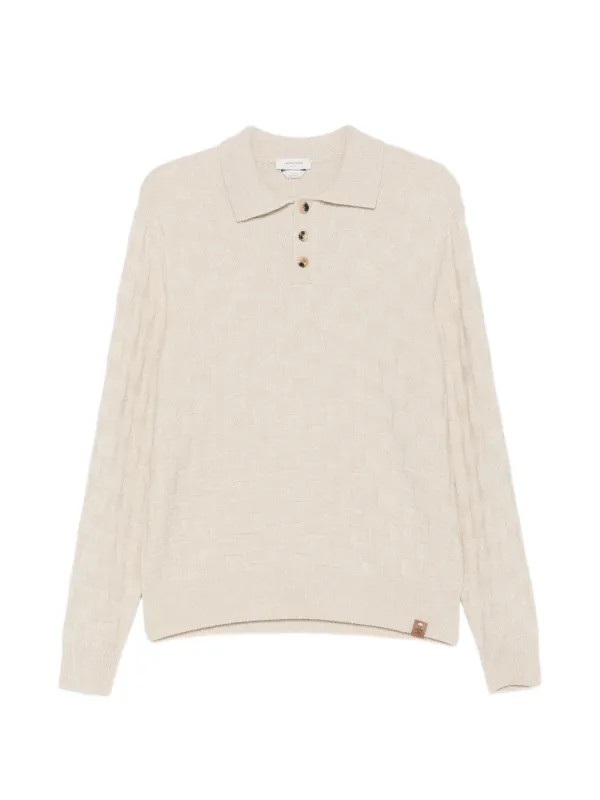 Jacob Cohën Basket-weave Long-sleeve Polo Shirt in Neutrals