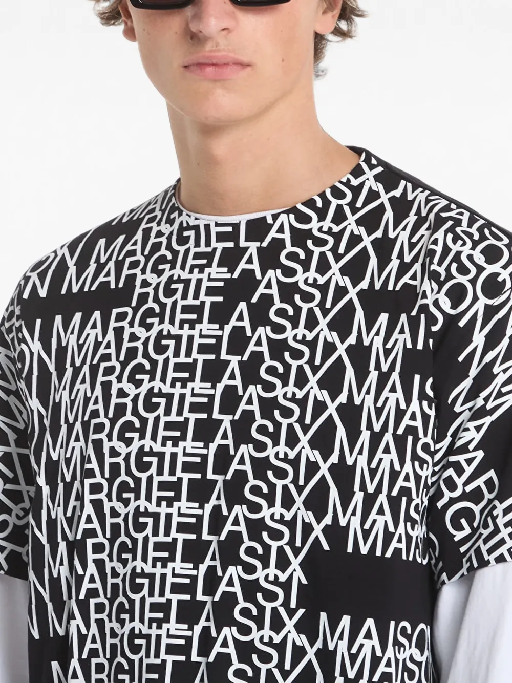 MM6 Maison Margiela logo-print layered T-shirt Zwart