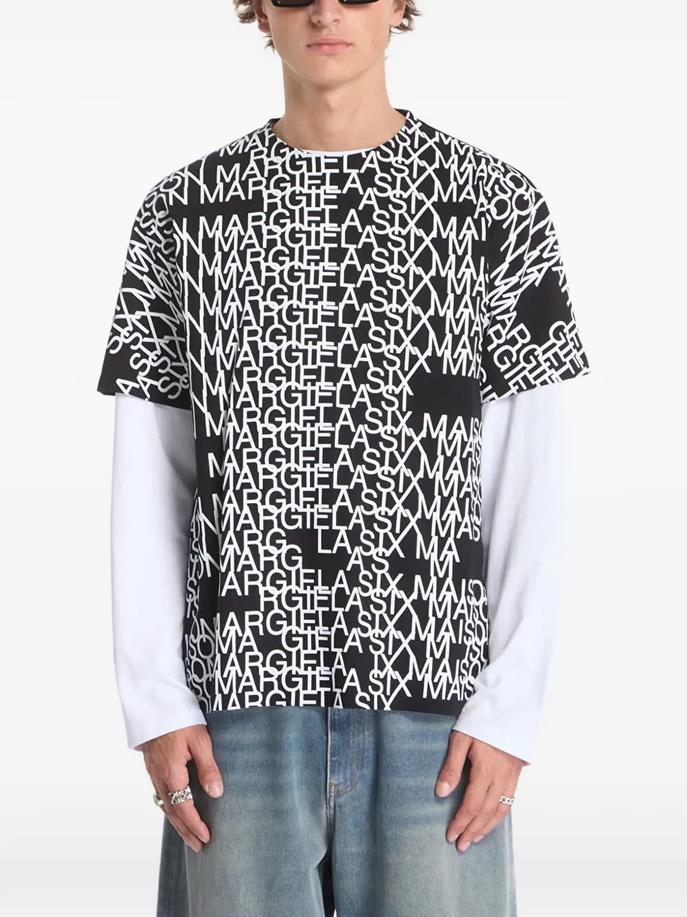 MM6 Maison Margiela logo-print layered T-shirt Zwart