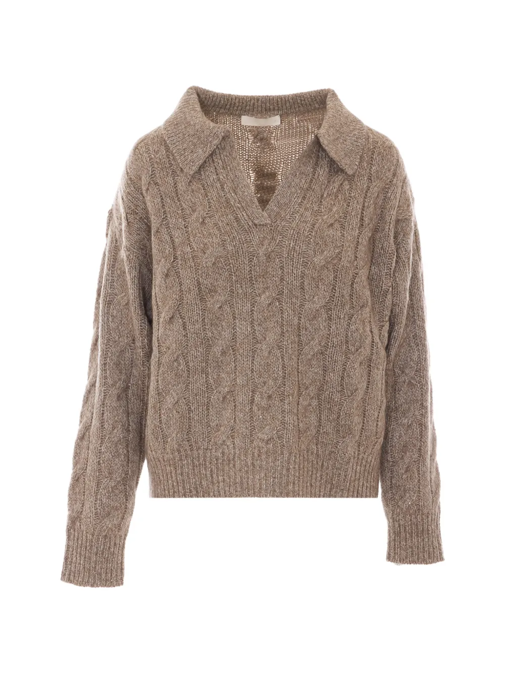 Eleh sequin-embellished cable-knit polo sweater