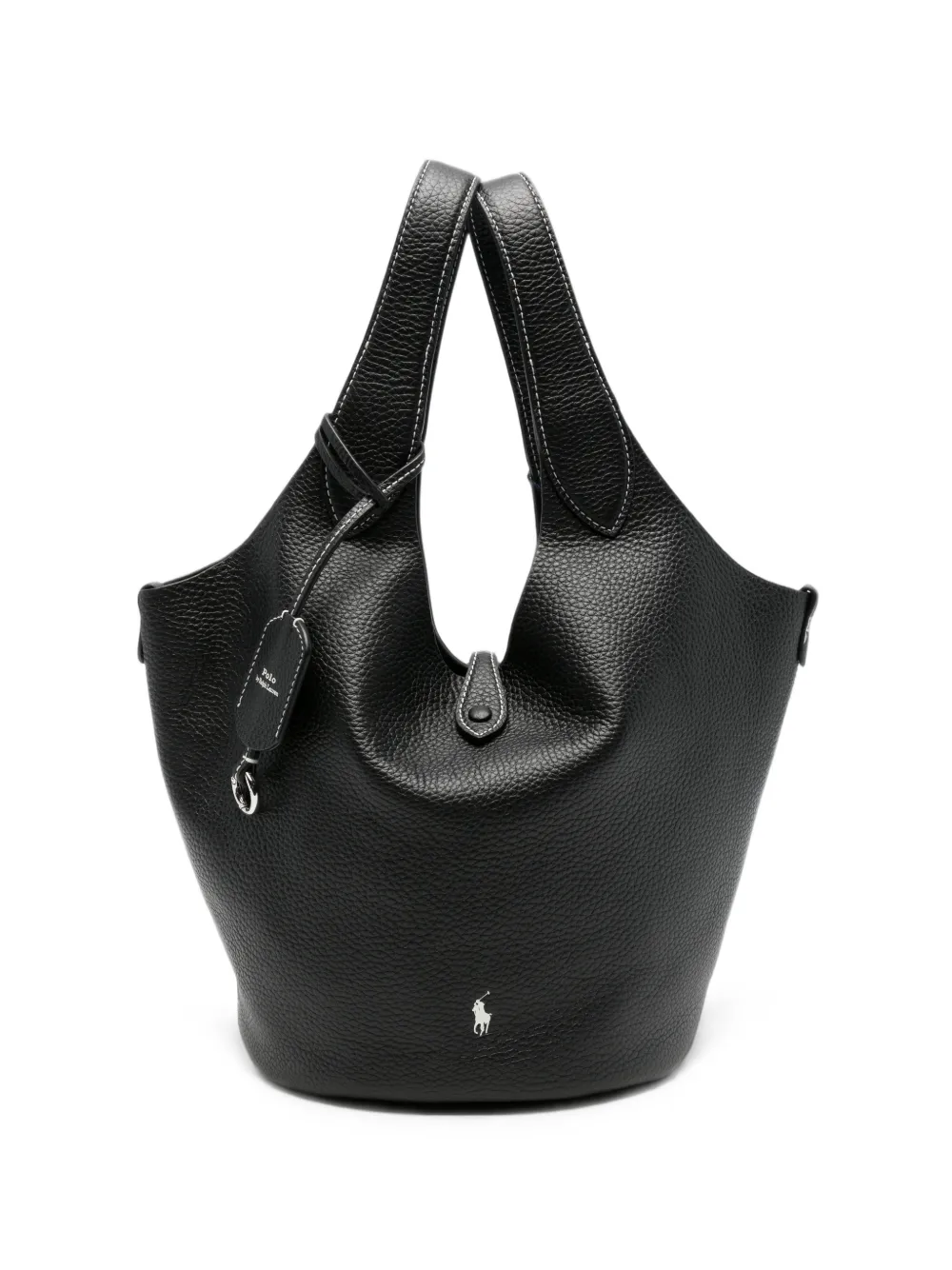 Polo Ralph Lauren logo-embroidered pebbled-leather tote bag - Schwarz