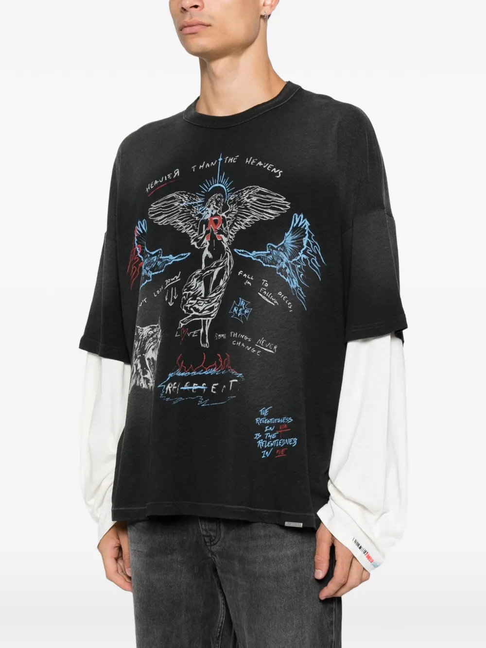 Represent T-shirt met gelaagde mouwen en grafische print Zwart