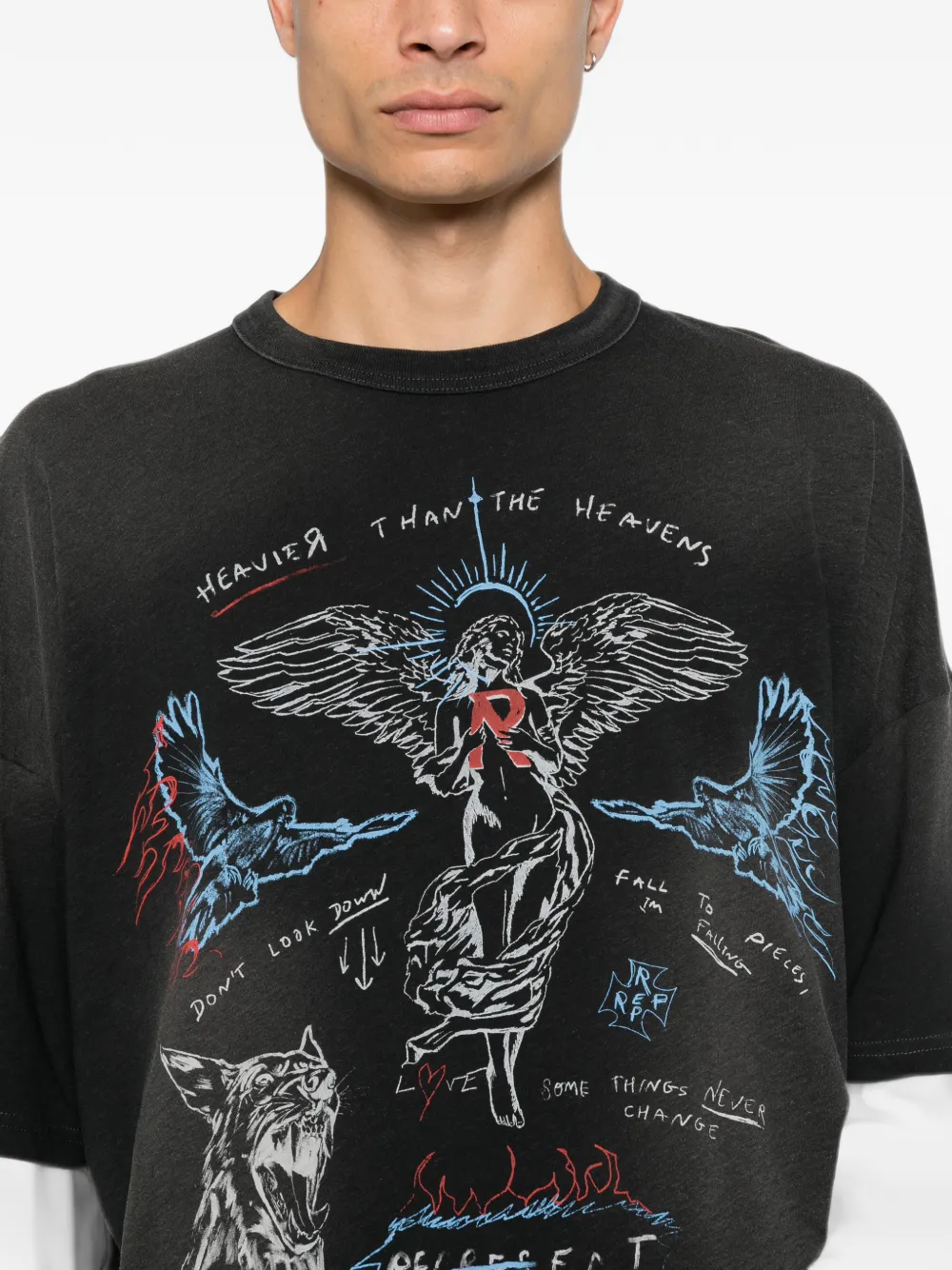 Represent T-shirt met gelaagde mouwen en grafische print Zwart