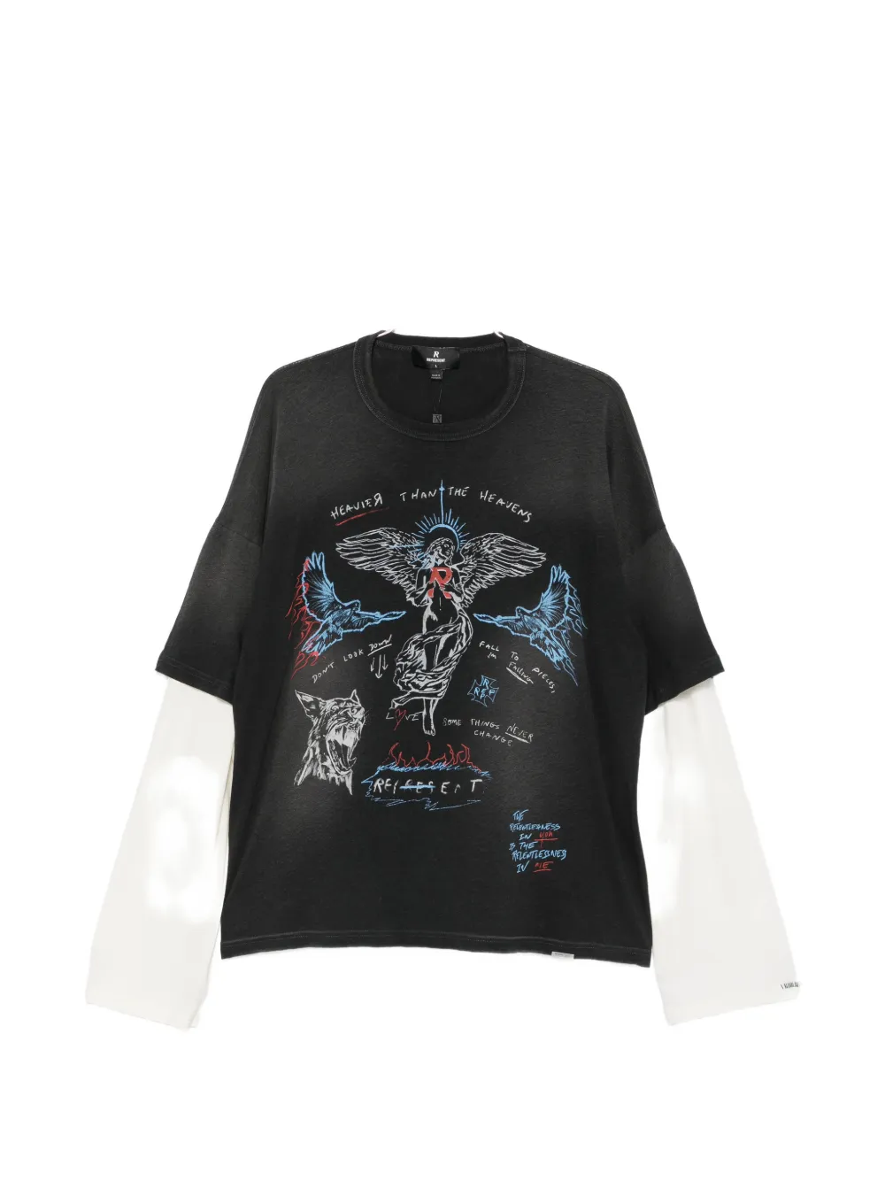 Represent graphic-print layered-sleeve T-shirt - Schwarz