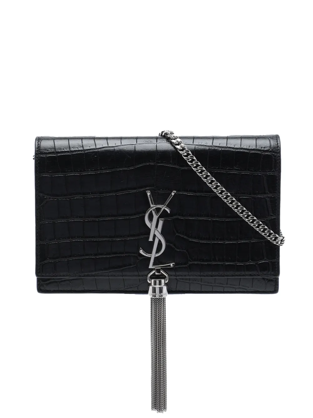 Saint Laurent Pre-Owned 2017 Croc Embossed Leather Monogram Kate Tassel Wallet on Chain crossbody bag - Schwarz