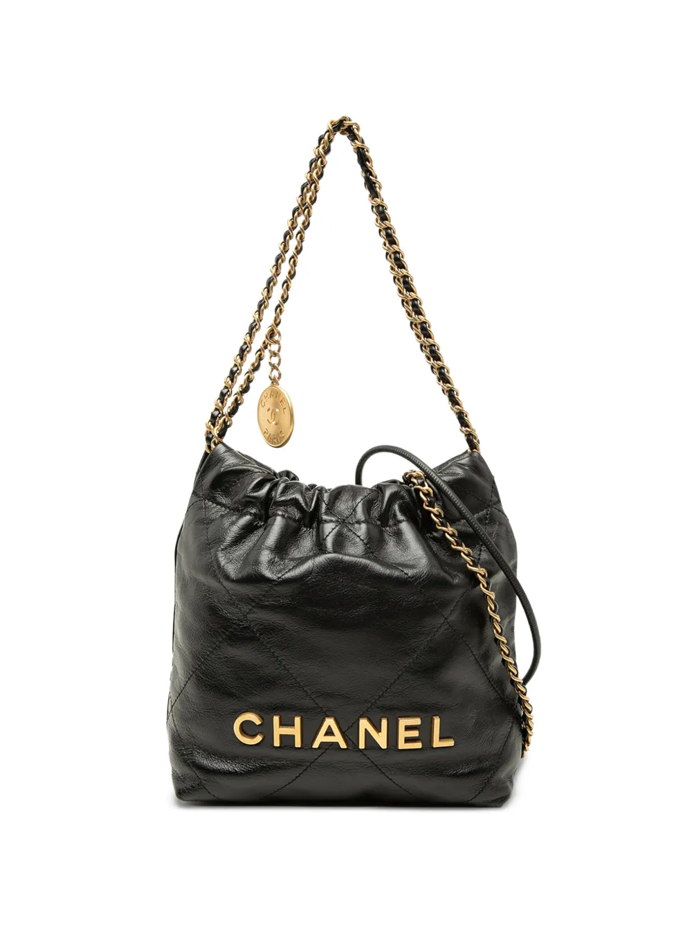 CHANEL Pre-Owned Borsa a tracolla Shiny 22 mini in pelle di vitello 2021-2026 - Nero