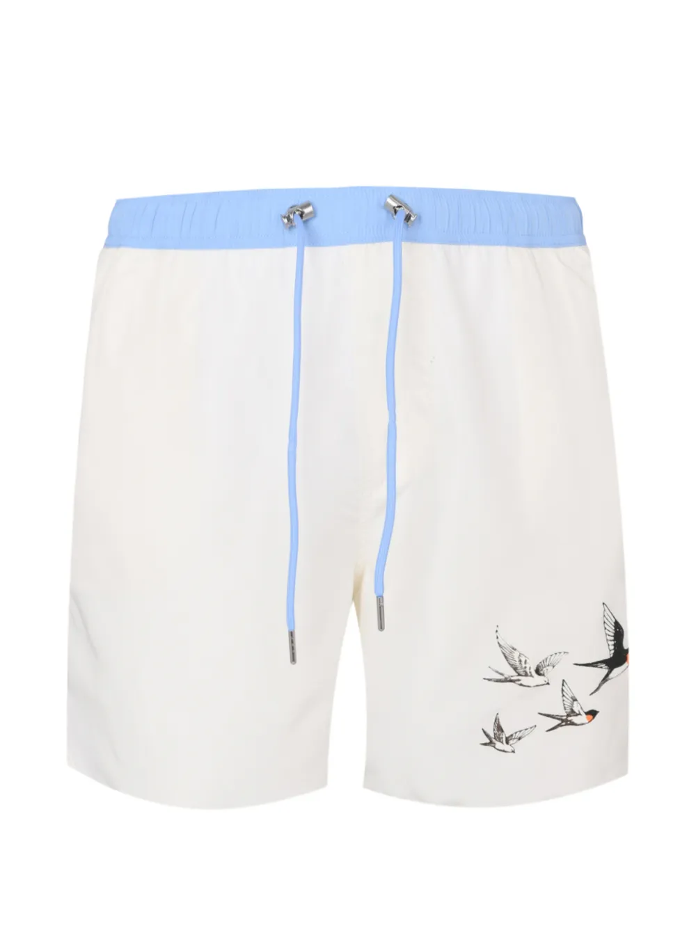 Exit Society Bird-print Drawstring Swim Shorts In Neutrals